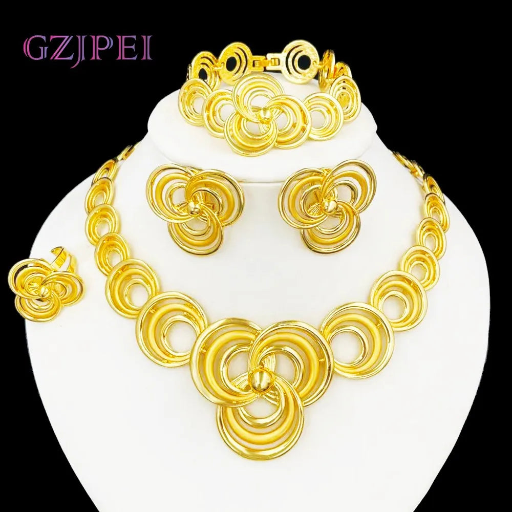 Elegant Women Necklaces Jewelry Sets Gold Color Jewelry On The Neck Wedding Party Accessories conjunto de joyeria para mujer