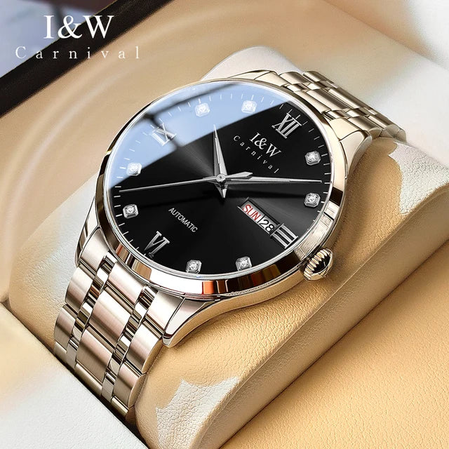 Carnival Brand Luxury Watch Fashion Sapphire Double Calendar Automatic Mechanical Wristwatch 30m Waterproof for Men Montre Homme