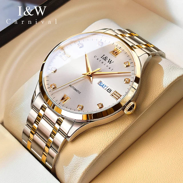 Carnival Brand Luxury Watch Fashion Sapphire Double Calendar Automatic Mechanical Wristwatch 30m Waterproof for Men Montre Homme