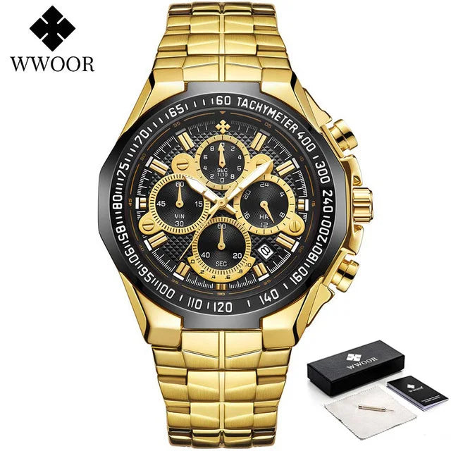 Sports Watches For Men Fashion Quartz Men Big Clock WWOOR Top Brand Luxury Military Full Steel Waterproof Chronograph Wristwatch