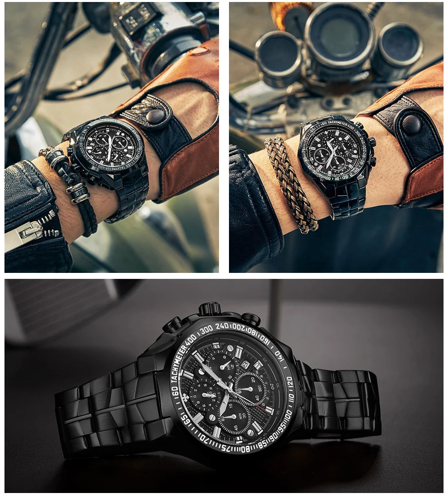 Sports Watches For Men Fashion Quartz Men Big Clock WWOOR Top Brand Luxury Military Full Steel Waterproof Chronograph Wristwatch