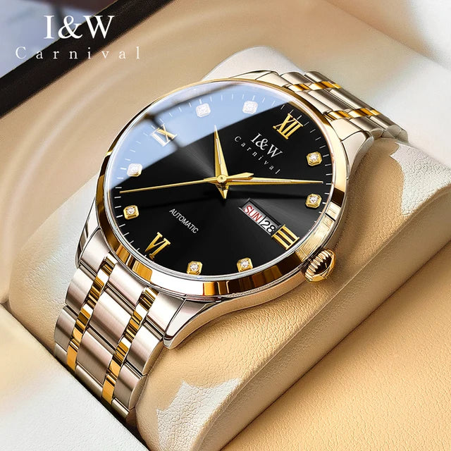 Carnival Brand Luxury Watch Fashion Sapphire Double Calendar Automatic Mechanical Wristwatch 30m Waterproof for Men Montre Homme
