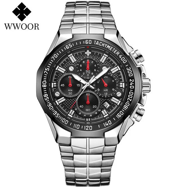 Sports Watches For Men Fashion Quartz Men Big Clock WWOOR Top Brand Luxury Military Full Steel Waterproof Chronograph Wristwatch