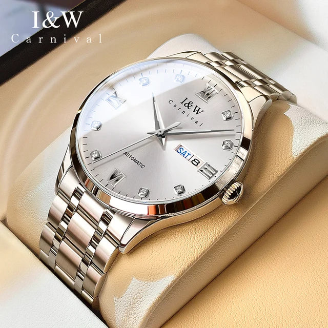 Carnival Brand Luxury Watch Fashion Sapphire Double Calendar Automatic Mechanical Wristwatch 30m Waterproof for Men Montre Homme