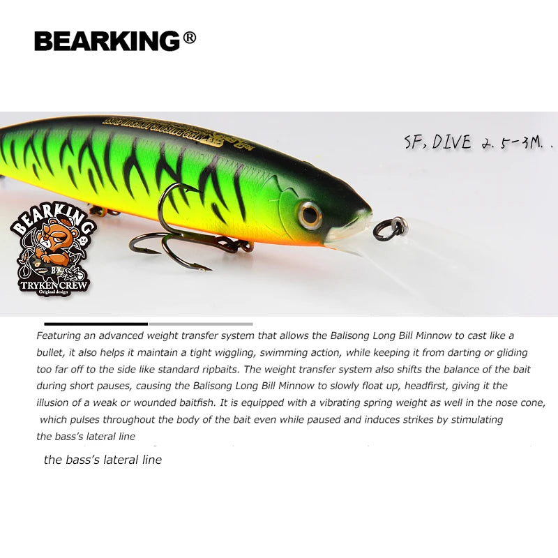 Bearking 130mm 28.6g professional quality fishing lures hard bait dive 2.5-3m quality wobblers minnow Artificial Bait Tackle