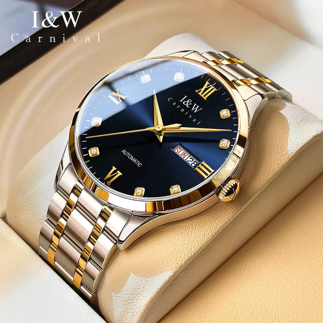 Carnival Brand Luxury Watch Fashion Sapphire Double Calendar Automatic Mechanical Wristwatch 30m Waterproof for Men Montre Homme