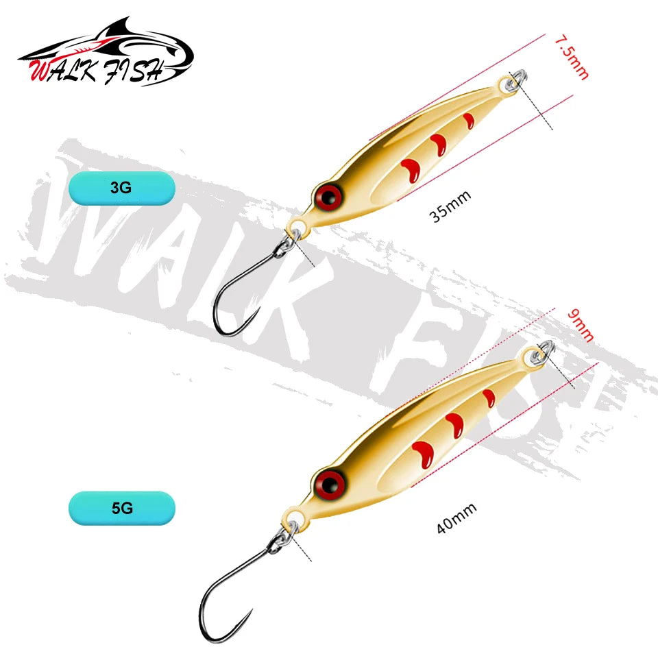 WALK FISH 3g 5g Metal Spoon Sequins Fishing Lure Winter Ice Jigging Crankbait Sinking Artifical Bait With Single Hook For Bass