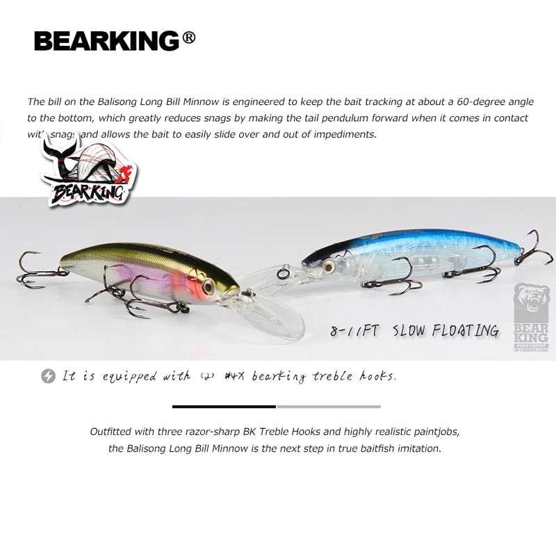 Bearking 130mm 28.6g professional quality fishing lures hard bait dive 2.5-3m quality wobblers minnow Artificial Bait Tackle