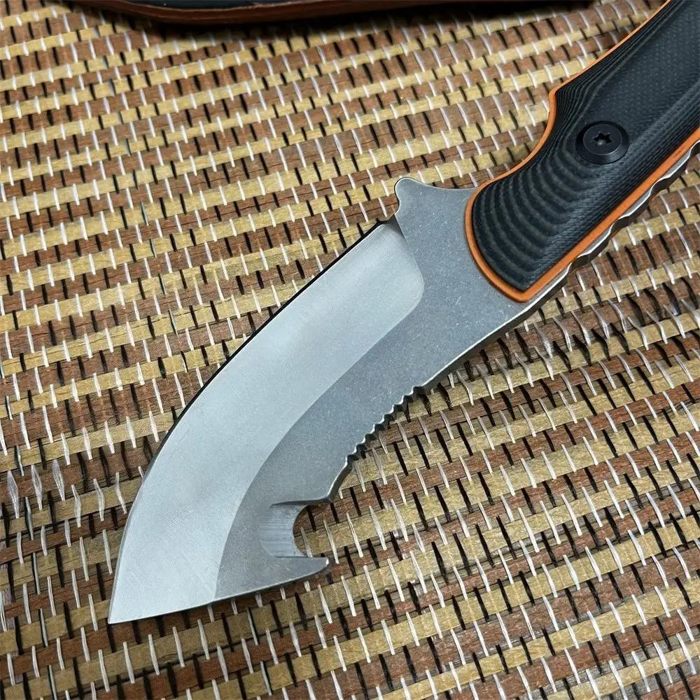 Hunting knife EDC Outdoor Fixed Blade Hunting Knife, G10 Anti-slip Handle with Cowhide Sheath, for Tactical Camping Hiking Tool