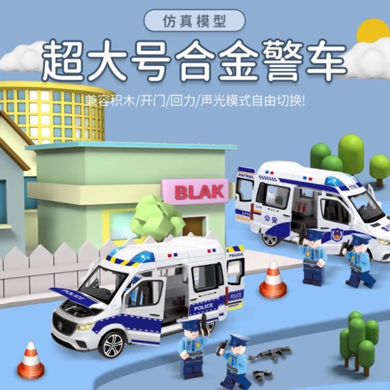 1:24 Ambulance Car Toys Alloy Car Model Diecast Metal Police Ambulance Sound Light Simulation Collectible Model Car Kids Gifts