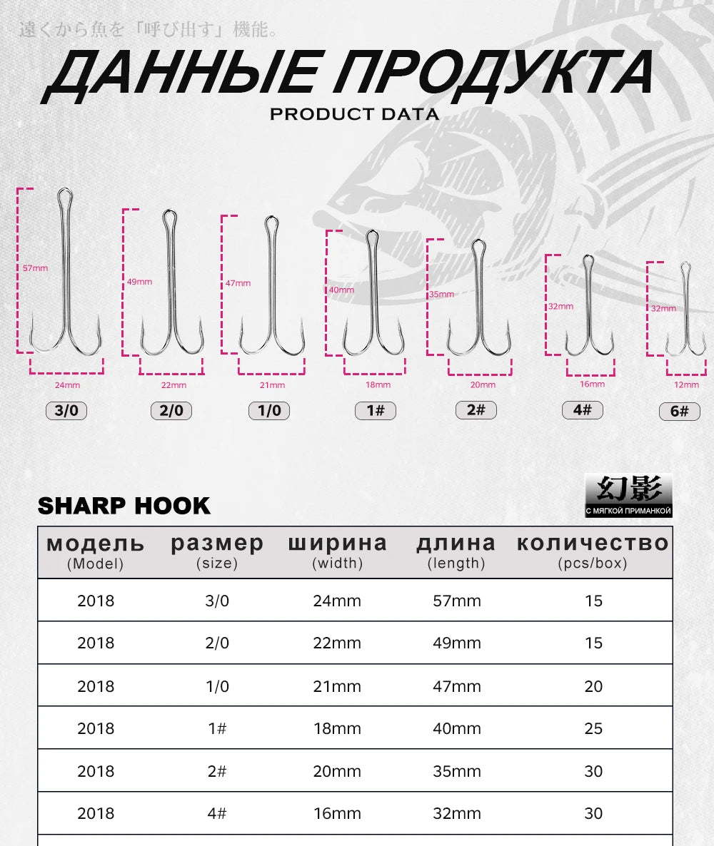 Hunthouse New Item Double Hook Long Fishing Equipment  Long Double Hook Top Quality Fishing Killer High Carbon Steel Duple Hook