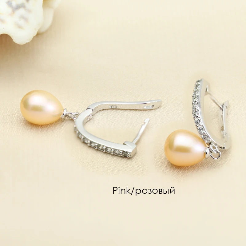 YouNoble Genuine Silver 925 Pearl Earrings Wedding,Natural Freshwater Pearl Drop Earrings Birthday Gift Daughter Pink White