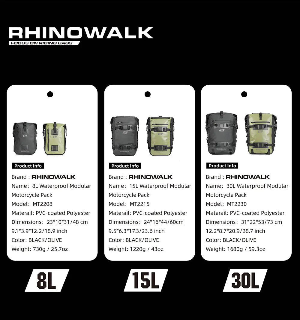 Rhinowalk Motorcycle Tail Bag 100%Waterproof Cycling Backpack 8L 15L 30L Motor Side Saddle Pack Travel Luggage Box Accessories