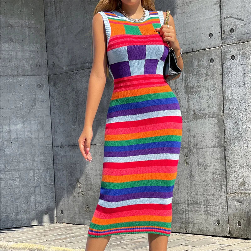 women's clothing  autumn/winter new fashionable contrasting color Christmas sweater long slim fit wrapped buttocks knitted dress