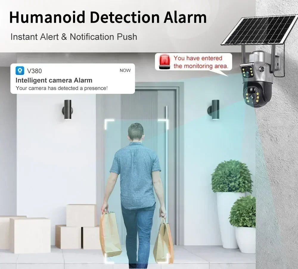 Tahlitech Solar Camera 4G Sim Card Wifi  Dual Lens WiFi 8MP 4K IP Camara Solar Panel CCTV Security Built in Battery PIR Cam V380