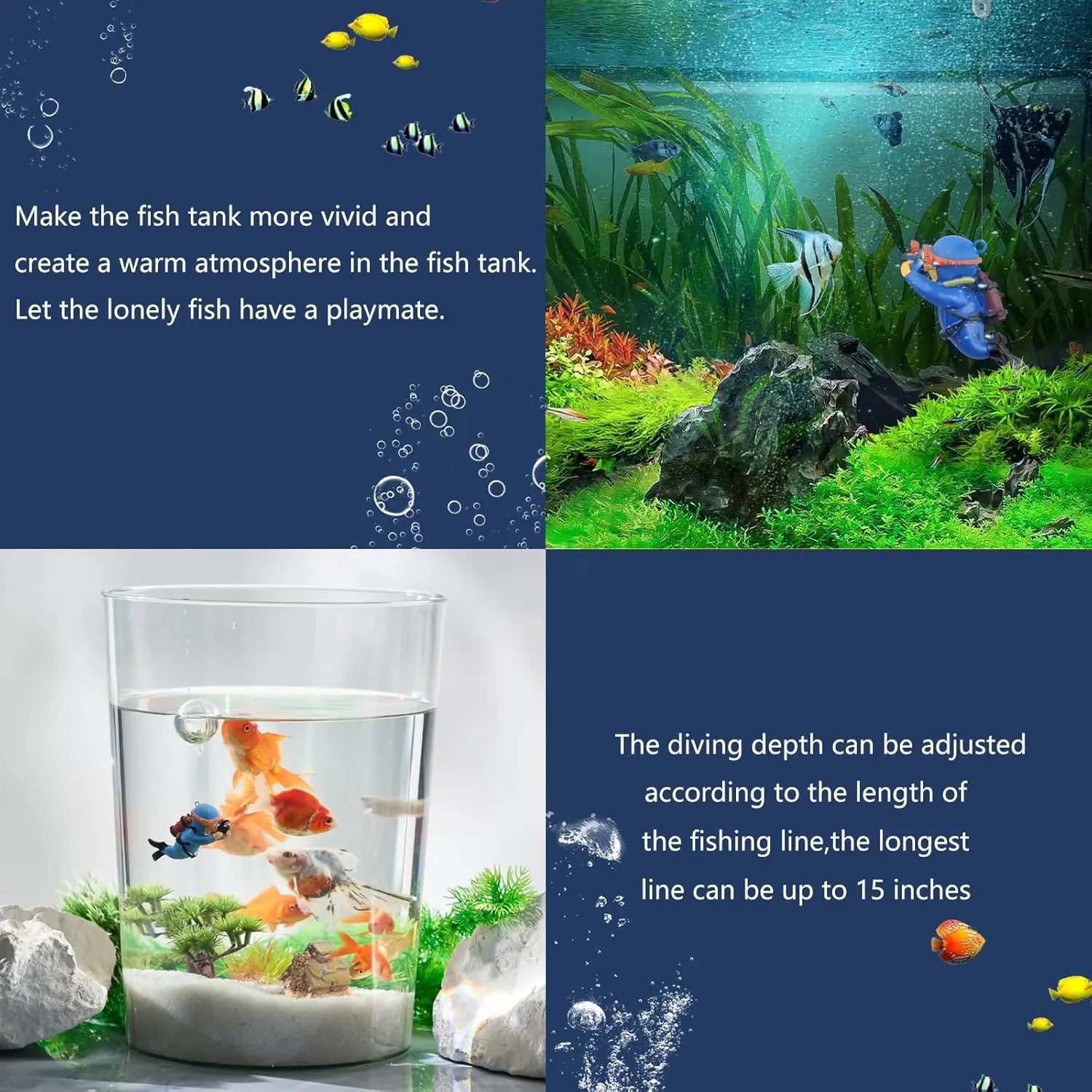 Fish Tank Decoration Creative Floating Diver Ornaments Set Blue Guy Figurines for Underwater Scenery Bottom Aquarium Decor