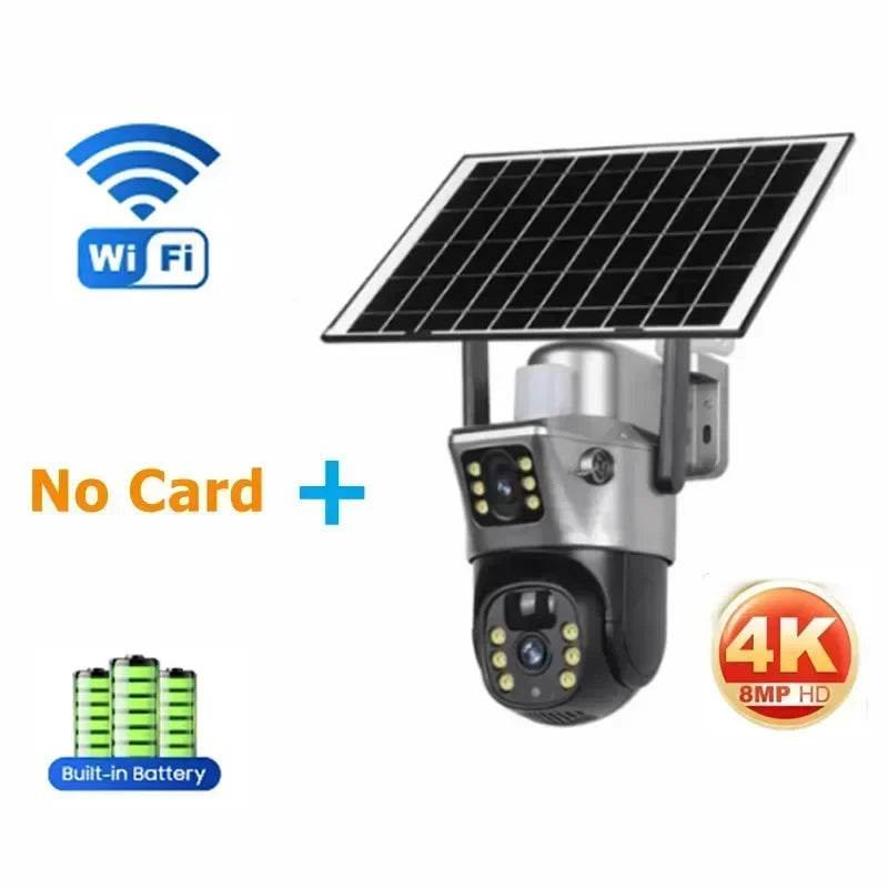 Tahlitech Solar Camera 4G Sim Card Wifi  Dual Lens WiFi 8MP 4K IP Camara Solar Panel CCTV Security Built in Battery PIR Cam V380