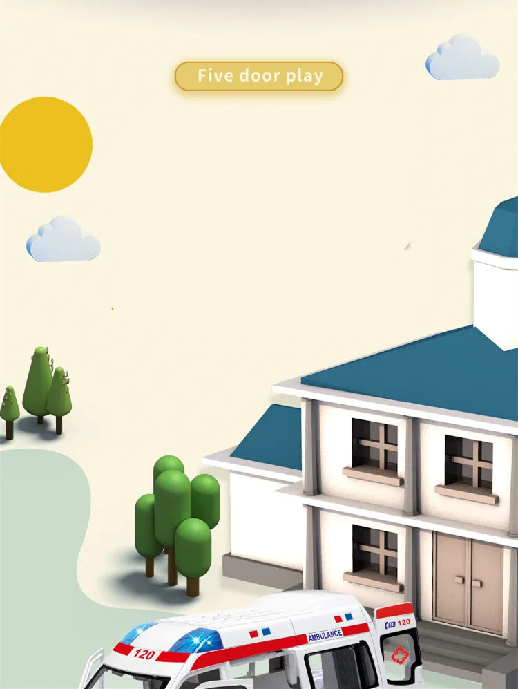 1:24 Ambulance Car Toys Alloy Car Model Diecast Metal Police Ambulance Sound Light Simulation Collectible Model Car Kids Gifts