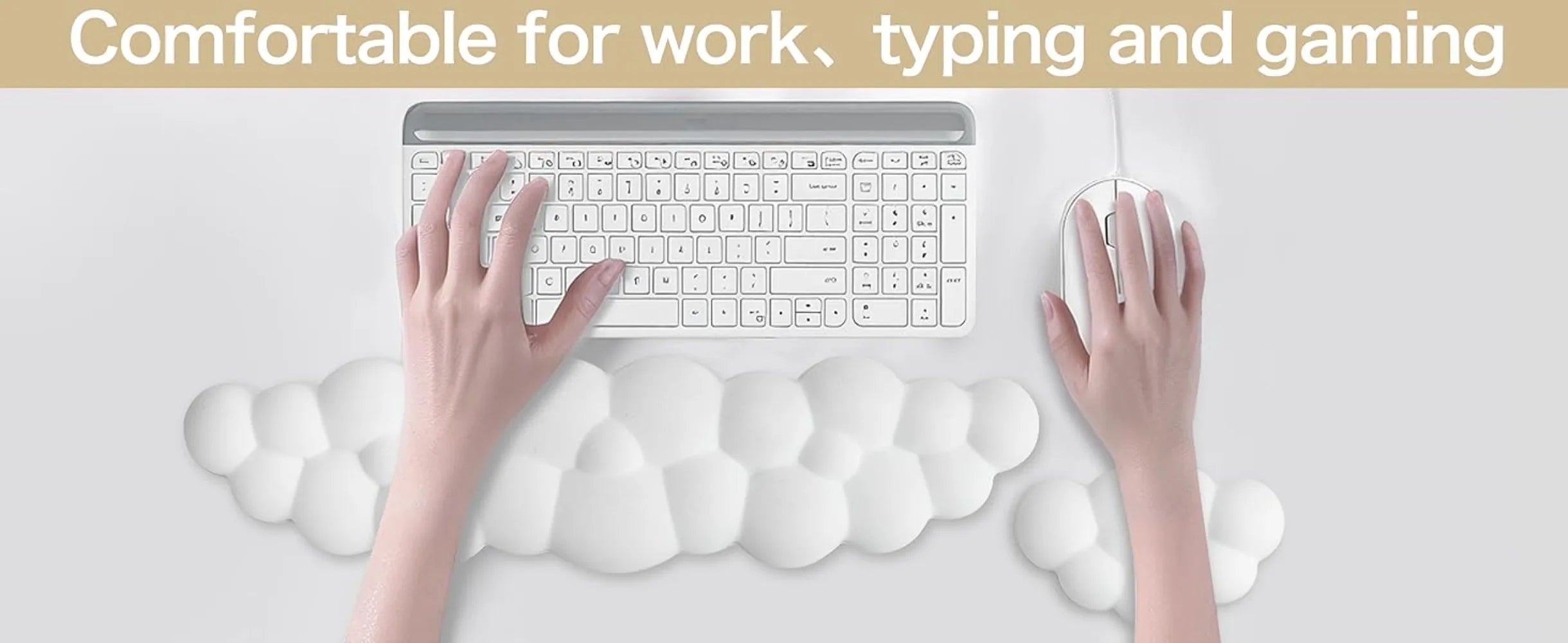 Ergonomic Cloud Mouse & Keyboard Wrist Rest - Non-Slip Memory Foam for Gaming/Office, Soft PU & Easy Clean