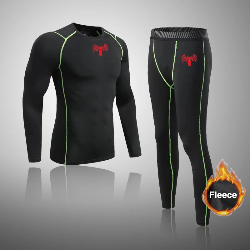 High Collar Men's Sports Ski Thermal Underwear Set Suits Gym Compression Suit Running Men Ski Thermal Bottom Fleece Clothes