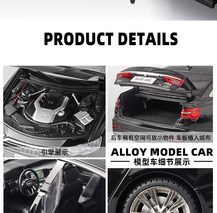 1:18 AUDI A6L Large Alloy Metal Diecast Car Model Sound & Light Collect Hobby Boutique Interior Gift For Boys Present Vehicle
