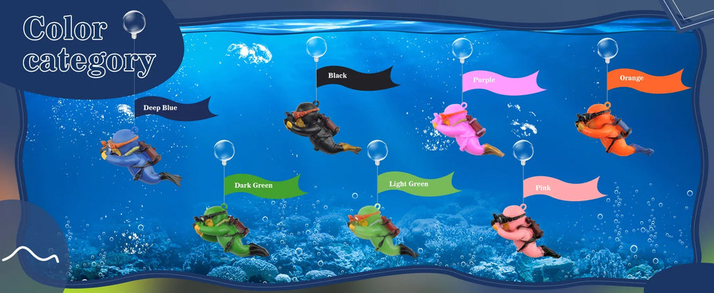Fish Tank Decoration Creative Floating Diver Ornaments Set Blue Guy Figurines for Underwater Scenery Bottom Aquarium Decor
