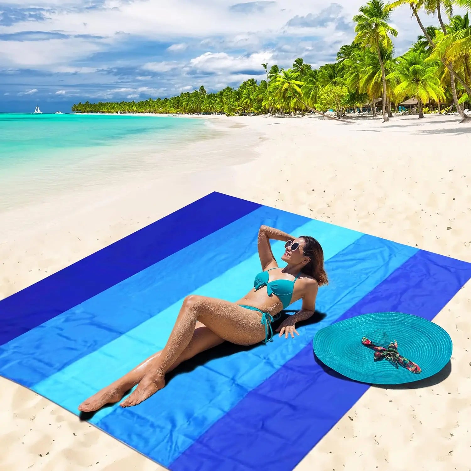 Beach Blanket Waterproof Sandproof Beach Mat 2x2.1m for 2-8 Adults Quick Drying Outdoor Picnic Mat for Travel, Camping, Hiking