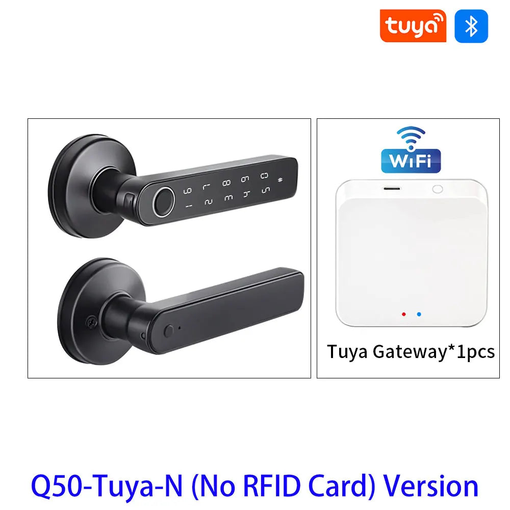 Tuya SmartLife APP BLE Smart Fingerprint Lock Password RFID IC Card Lock Handle Dead Bolt Home Wooden Metal Door Handle Latch