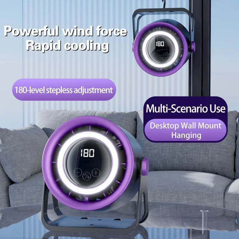 New 1800mAH desktop bladeless electric fan, USB rechargeable with ambient light, silent turbo fan, 100 speed air cooler