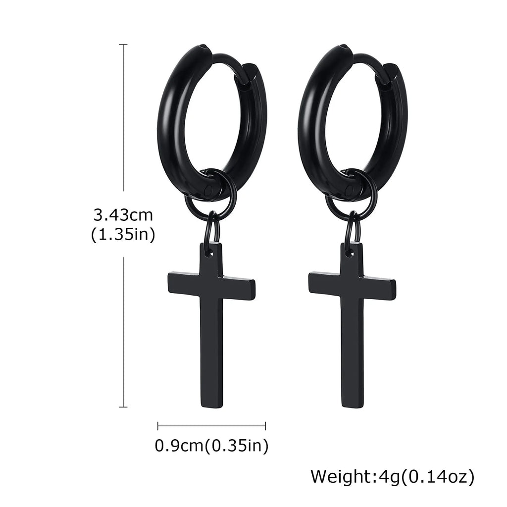 Vnox Single Stainless Steel Men Cross Punk Dangle Earrings High-end Fashion Hoop Earrings For Boys Ear Jewelry Friendship Gifts