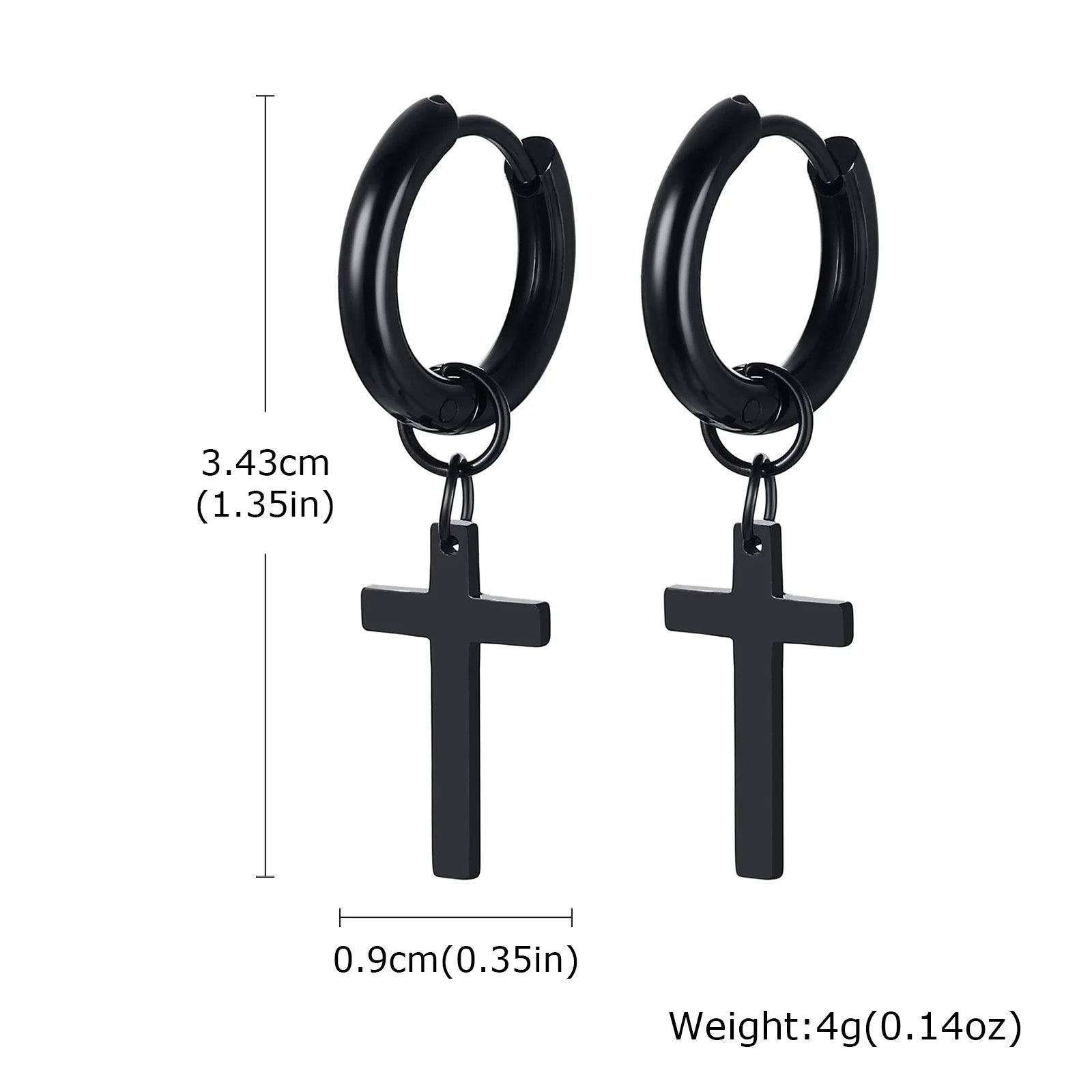 Vnox Single Stainless Steel Men Cross Punk Dangle Earrings High-end Fashion Hoop Earrings For Boys Ear Jewelry Friendship Gifts