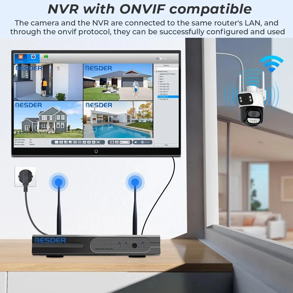 BESDER 8MP Wifi Camera PTZ Dual Screens Outdoor  Human Detection Auto Tracking 6MP CCTV Surveillance IP Camera P2P Audio iCSee