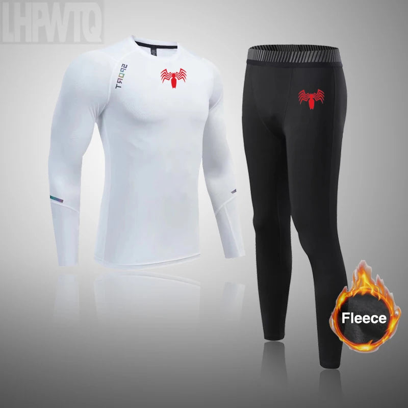 High Collar Men's Sports Ski Thermal Underwear Set Suits Gym Compression Suit Running Men Ski Thermal Bottom Fleece Clothes