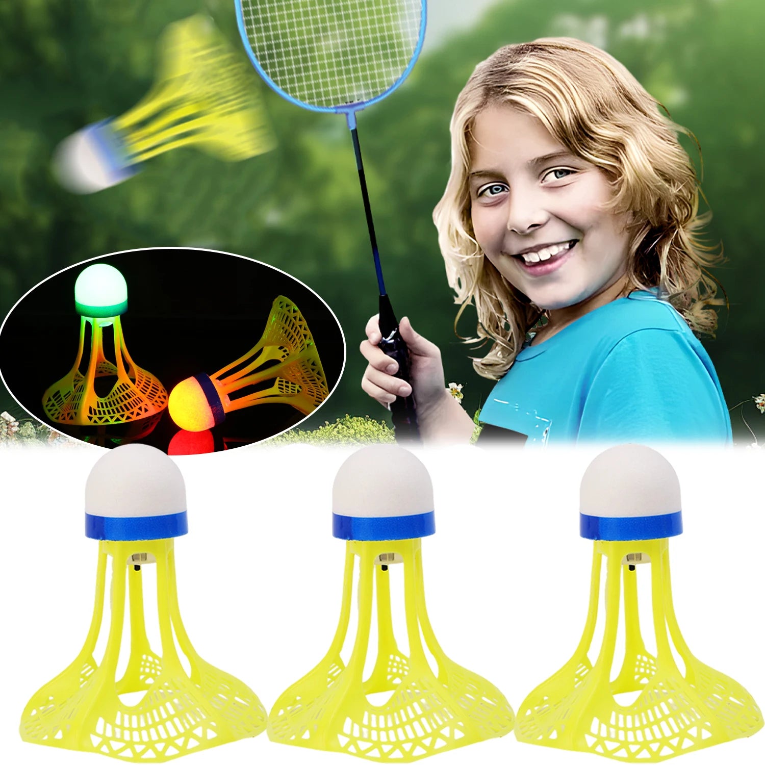8/1PCS Windproof Light-up Badminton Durable Yellow Nylon Shuttlecocks Badminton Indoor Outdoor Sports Badminton Training Balls