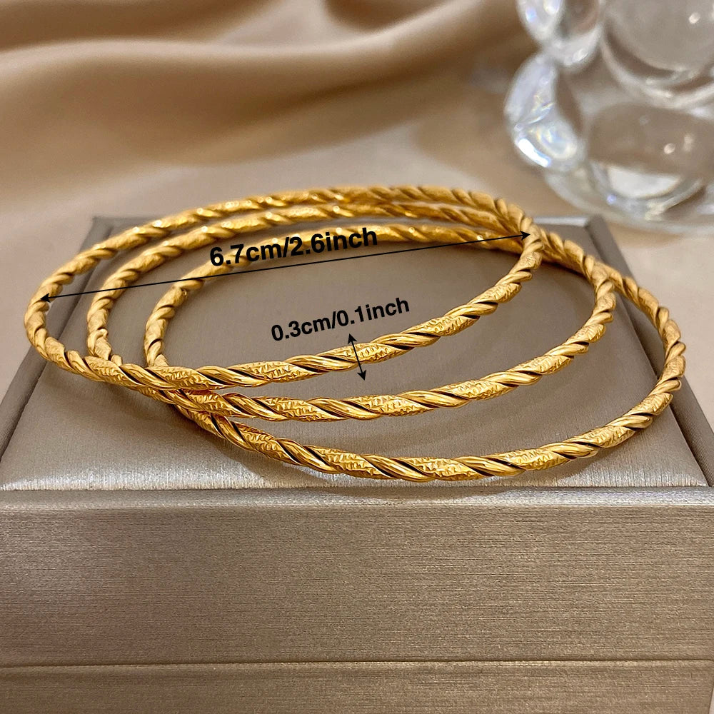 Greatera Three Thin-looped Wavy Bracelets Charm Gold Color Waterproof 3pcs/set Design Simple Women's Bangle Gift 2025 Summer New