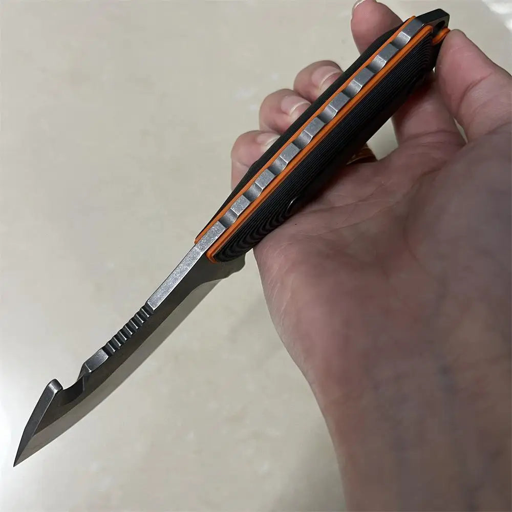 Hunting knife EDC Outdoor Fixed Blade Hunting Knife, G10 Anti-slip Handle with Cowhide Sheath, for Tactical Camping Hiking Tool