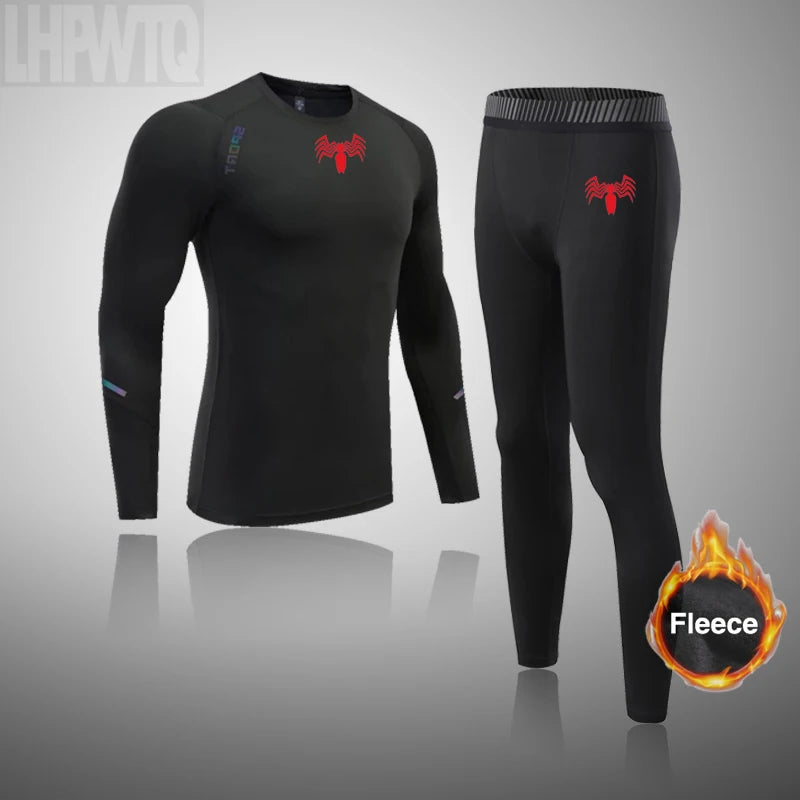 High Collar Men's Sports Ski Thermal Underwear Set Suits Gym Compression Suit Running Men Ski Thermal Bottom Fleece Clothes