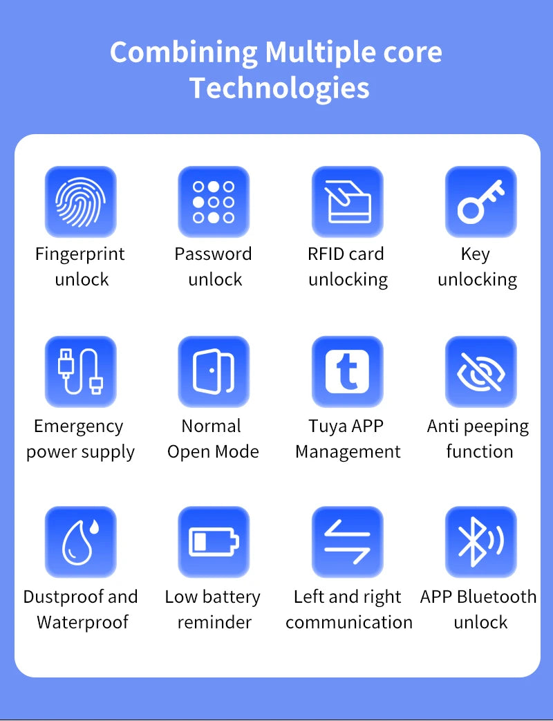 Tuya SmartLife APP BLE Smart Fingerprint Lock Password RFID IC Card Lock Handle Dead Bolt Home Wooden Metal Door Handle Latch