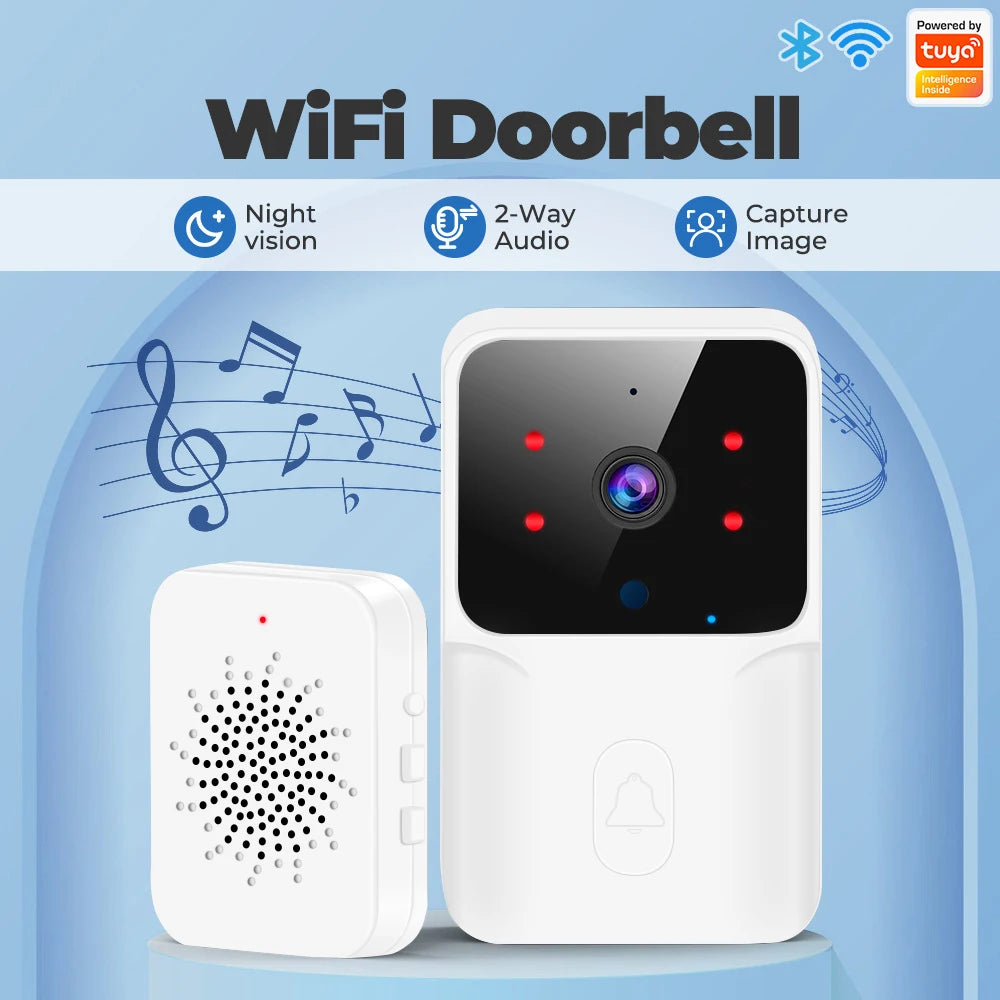 Tuya WiFi Video Doorbell Wireless HD Camera IR Alarm Security Smart Home Door Bell WiFi Intercom for Home with Black or White