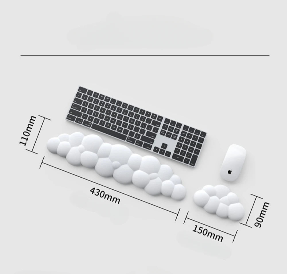 Ergonomic Cloud Mouse & Keyboard Wrist Rest - Non-Slip Memory Foam for Gaming/Office, Soft PU & Easy Clean