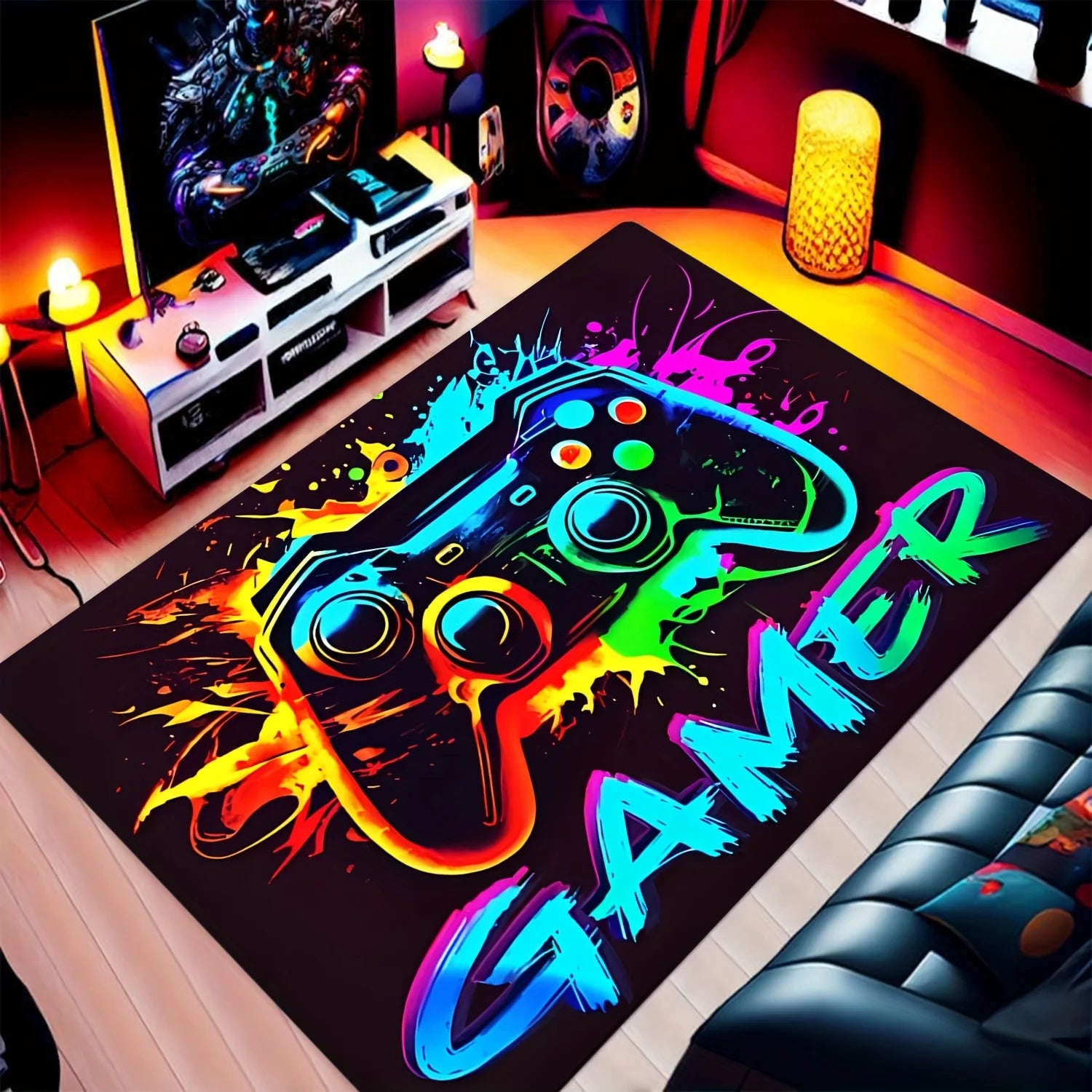 Colorful Game Controller Pattern Design Doormat, Non-slip Floor Mat for Living Room, Bedroom, Bathroom, Holiday Home Decoration