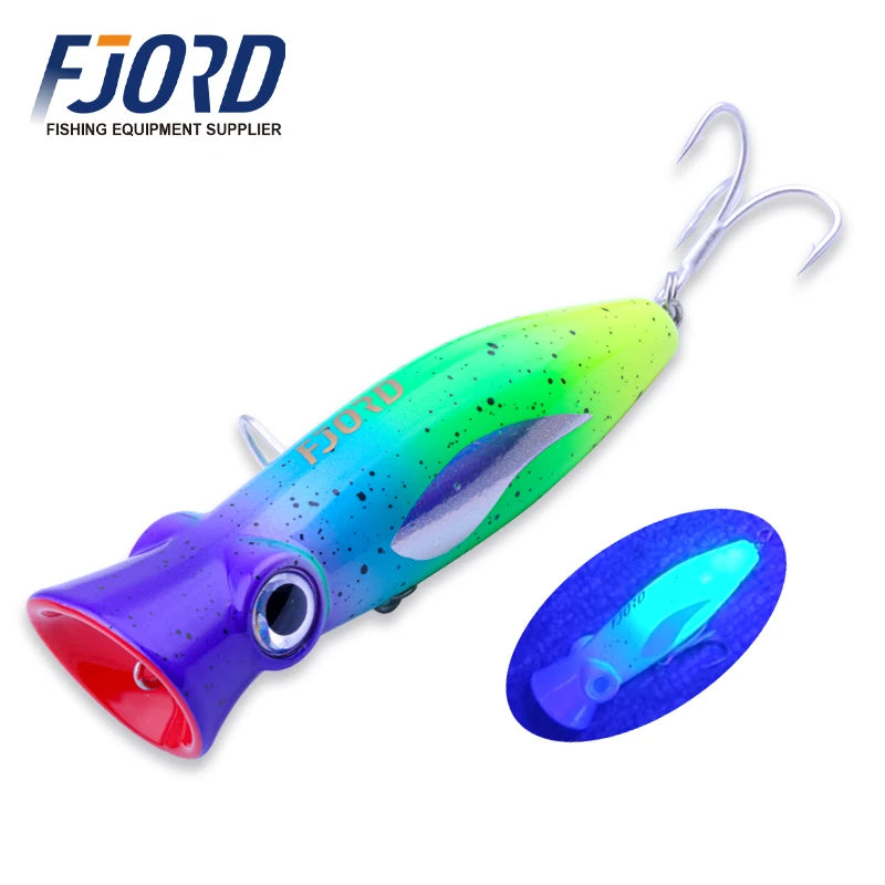 FJORD 80mm 14g Popper Glow Fishing Lure Swimbait Floating Hard Baits Pike Bass Sea Saltwater Surface Walker Fishing Supplies