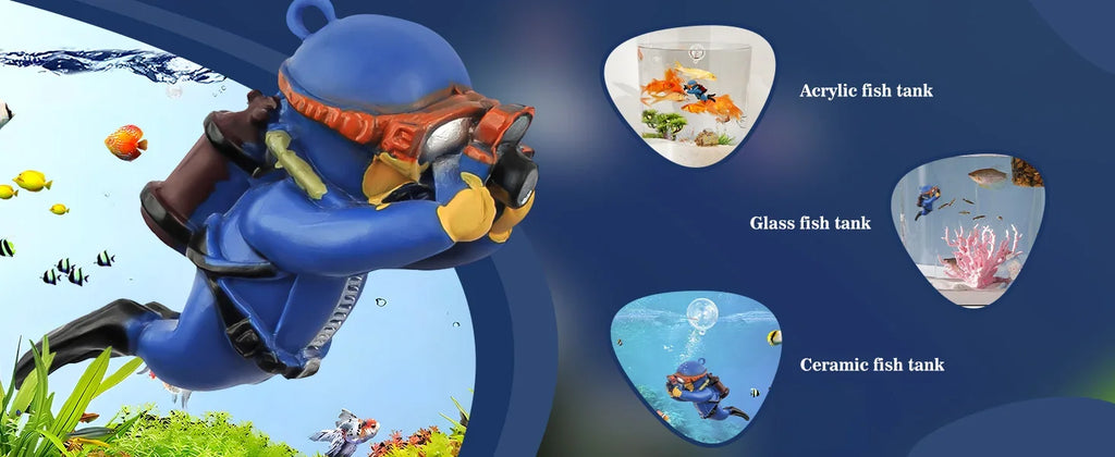 Fish Tank Decoration Creative Floating Diver Ornaments Set Blue Guy Figurines for Underwater Scenery Bottom Aquarium Decor
