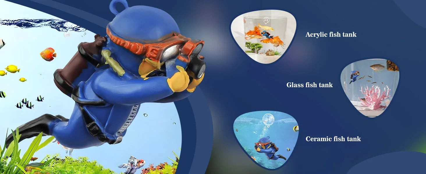 Fish Tank Decoration Creative Floating Diver Ornaments Set Blue Guy Figurines for Underwater Scenery Bottom Aquarium Decor