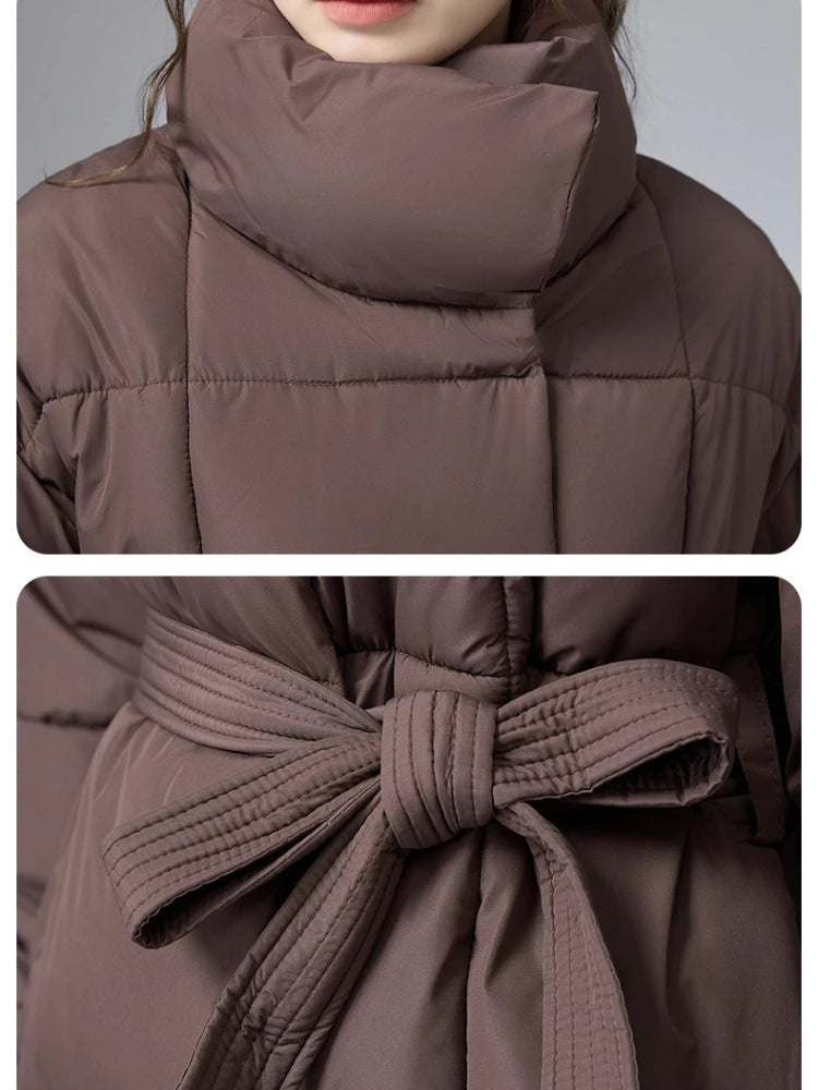 Women Winter New Cotton-padded Clothes Stand-up Collar Belt Thin Loose Versatile Jacket Fashion Version Cotton-padded Clothes