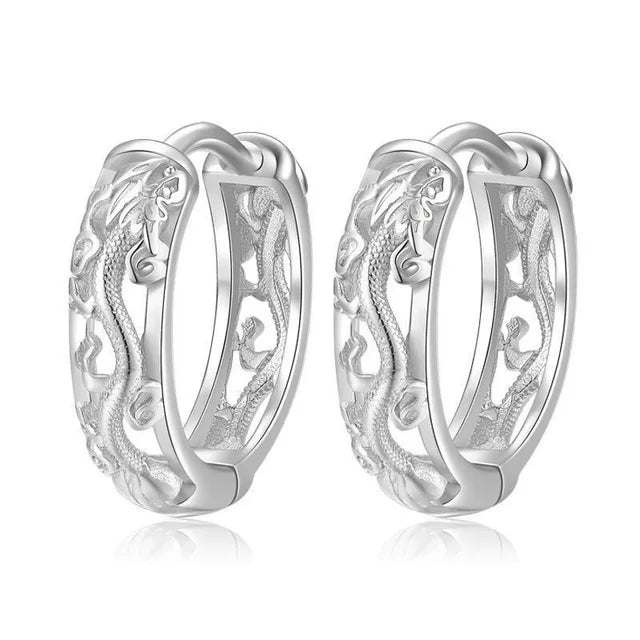 1 Pair Punk Hollow Dragon Carved Ear Buckle Earrings for Men/Women Black Color Hip Hop Street Popular Fashion Cool Ear Jewelry