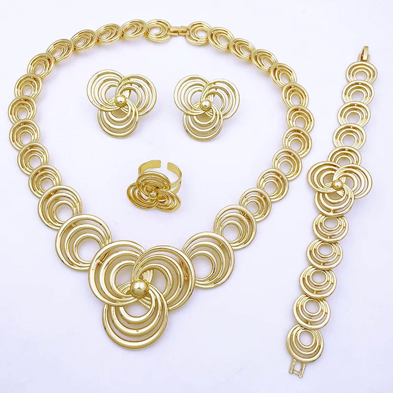 Elegant Women Necklaces Jewelry Sets Gold Color Jewelry On The Neck Wedding Party Accessories conjunto de joyeria para mujer