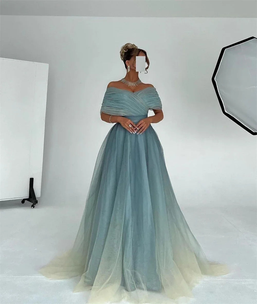Customized Prom Dresses Exquisite Off-the-shoulder Ball Gown Celebrity  Tulle Draped Organza Occasion Evening   robe de soirée f