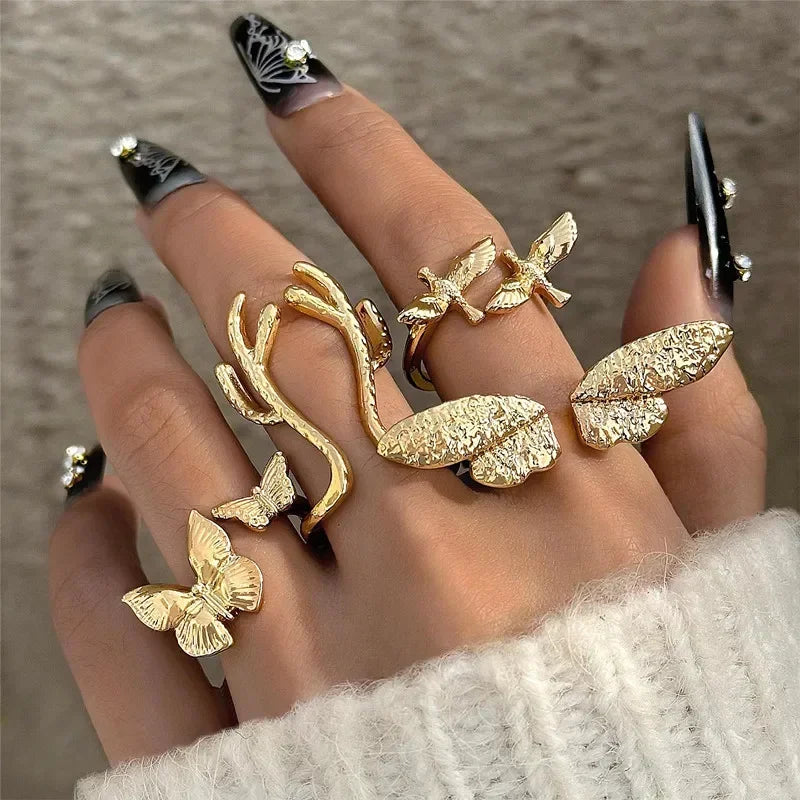 3Pcs/Set Retro Individuality Geometry Irregularity Rings Sets for Women Fashion Simple Originality Ring Daily Party Jewelry Gift