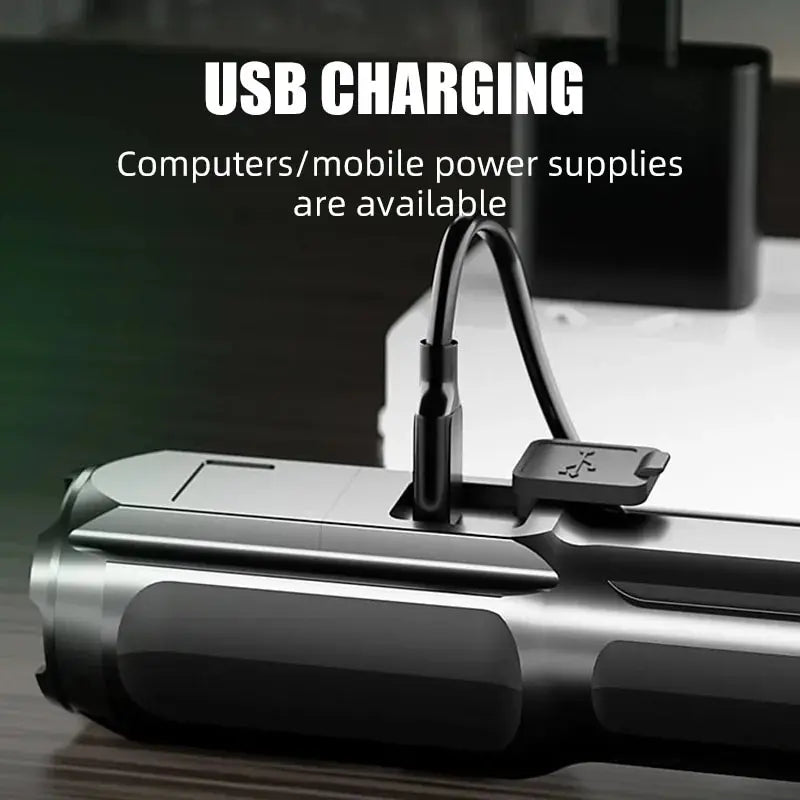 Portable LED Flashlight Strong Light Focusing Flashlight 18650 USB Rechargeable Outdoor Home Strong Light Searchlight Waterproof